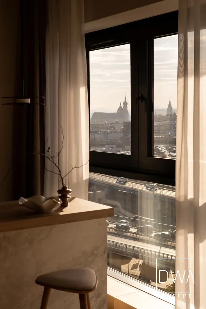 Widok z okna na panoramę Krakowa - apartament w Krakowie